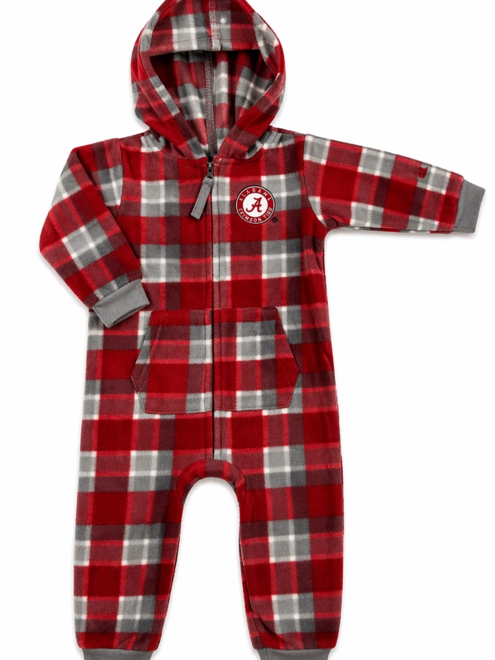 NWT Alabama Crimson Tide Red Plaid Hooded Fleece One-Piece romper for baby 3-6m
